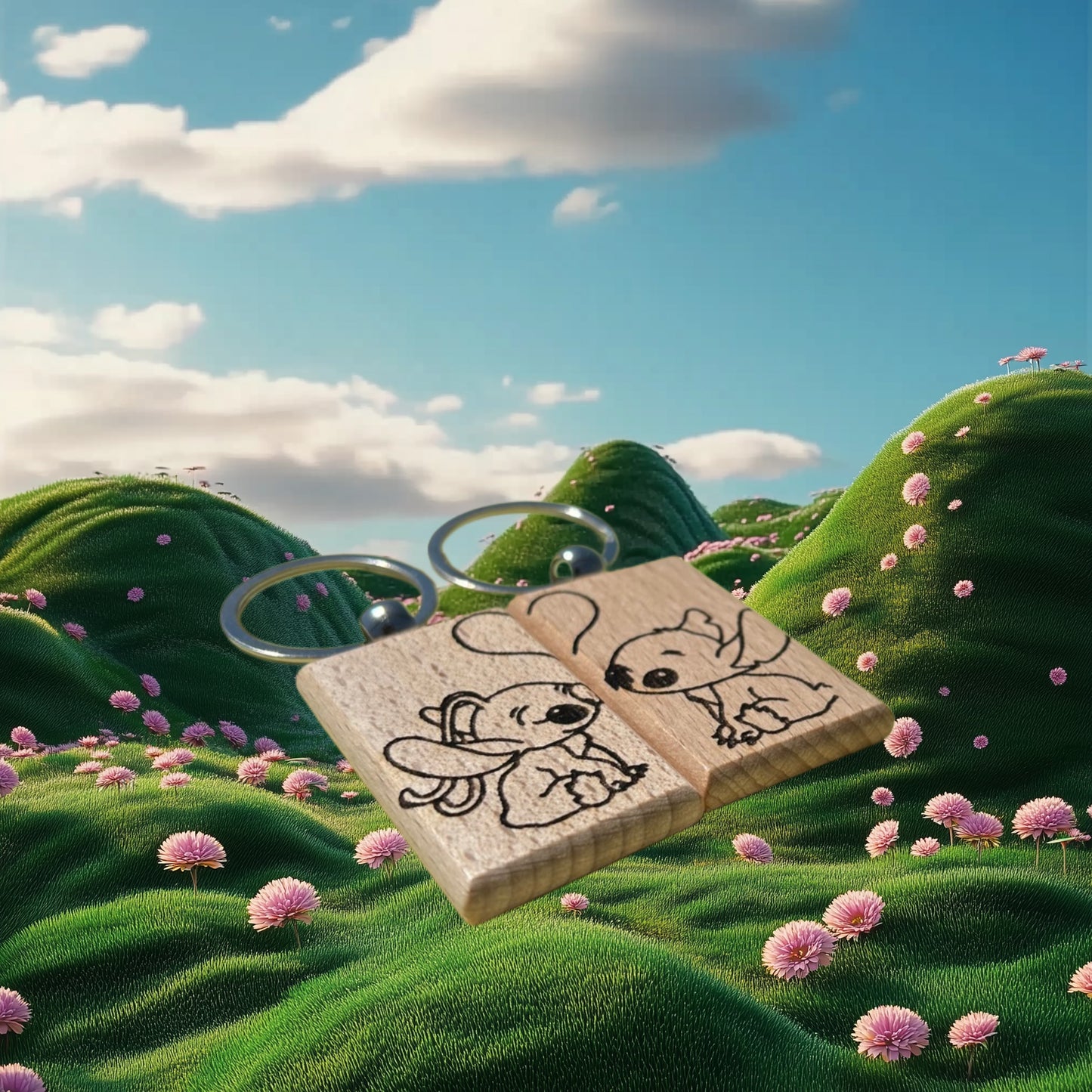 Coppia di portachiavi incisi personalizzabili (Stitch e Angel)