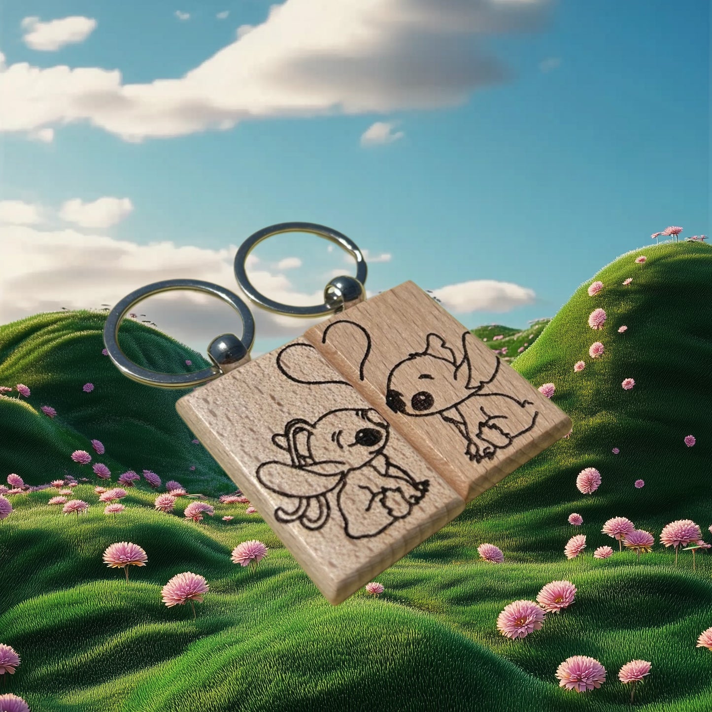 Coppia di portachiavi incisi personalizzabili (Stitch e Angel)