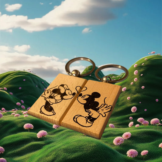 Coppia di portachiavi incisi personalizzabili (Topolino e Minnie)