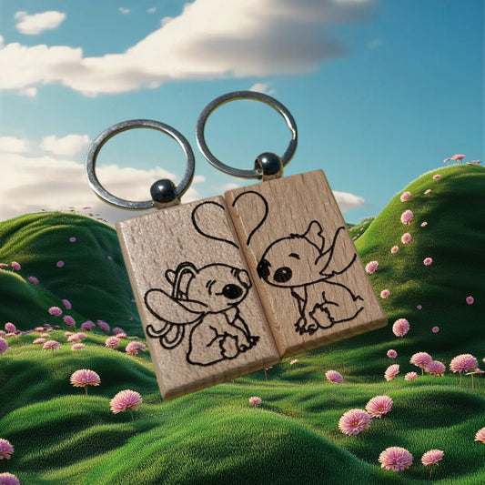 Coppia di portachiavi incisi personalizzabili (Stitch e Angel)