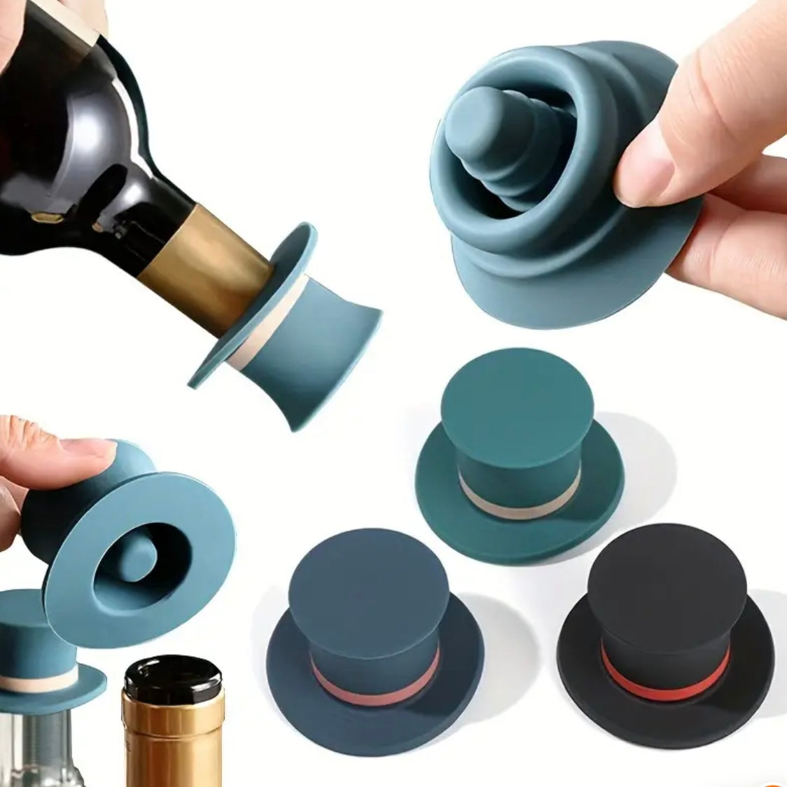 Tappi per Bottiglia di vino in Silicone – Forma Cilindrica, Nero, Blu, Verde/Blu