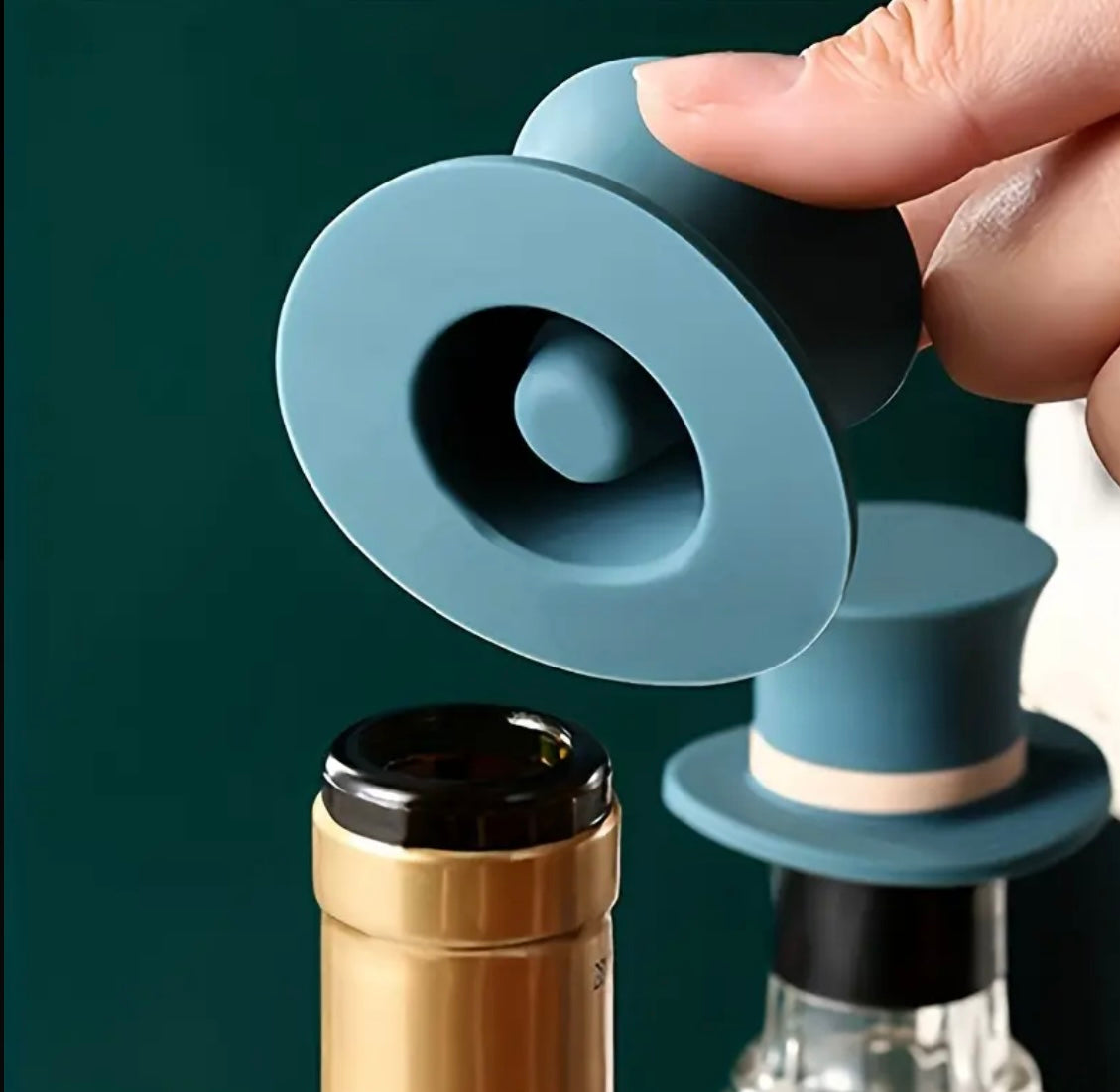 Tappi per Bottiglia di vino in Silicone – Forma Cilindrica, Nero, Blu, Verde/Blu